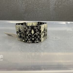 Icon Collection Strechy Fleur De Lis Square Rhinestone Embellished Bracelet